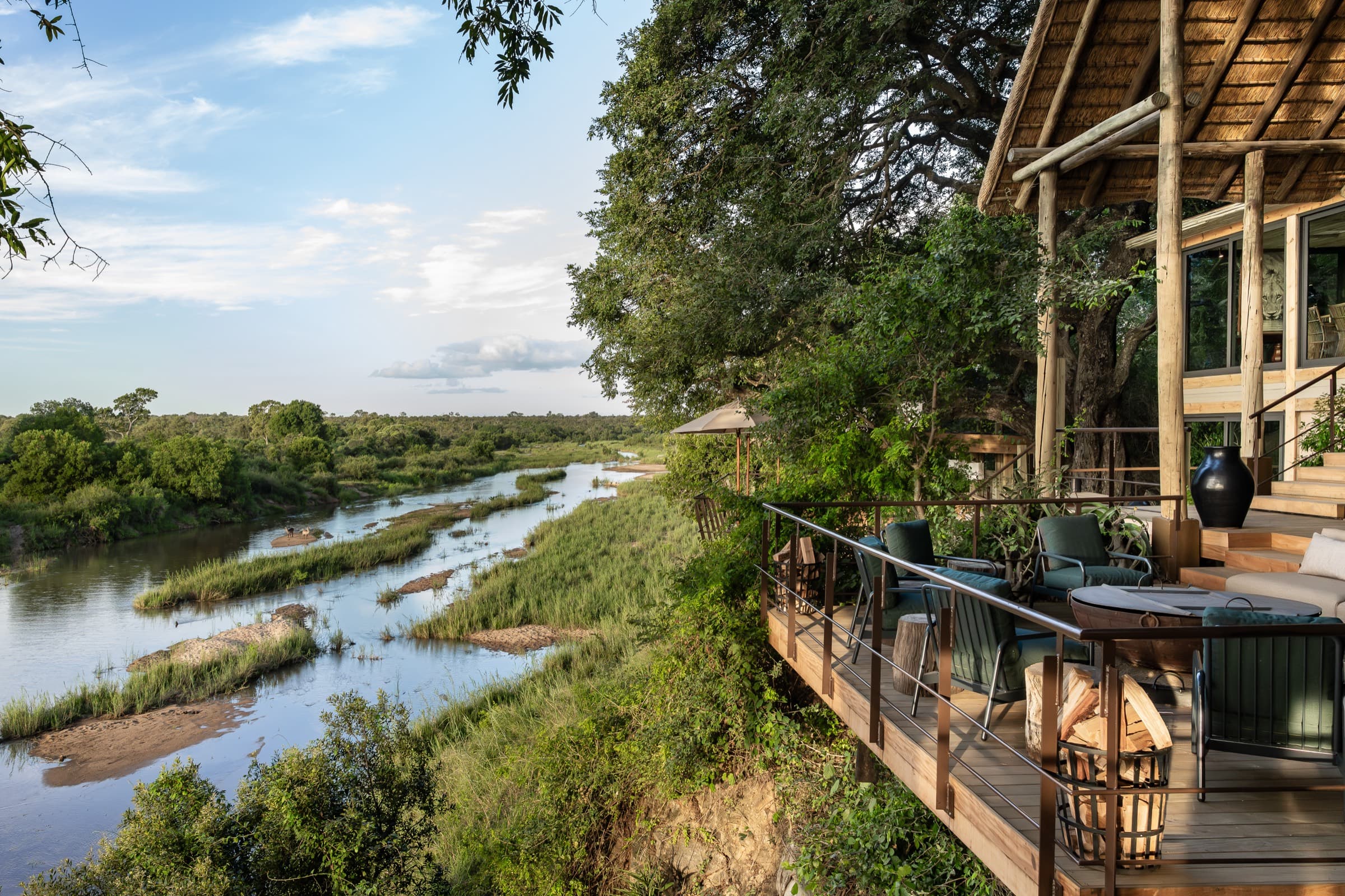 Singita Ebony Lodge — the fire deck above the Sand River